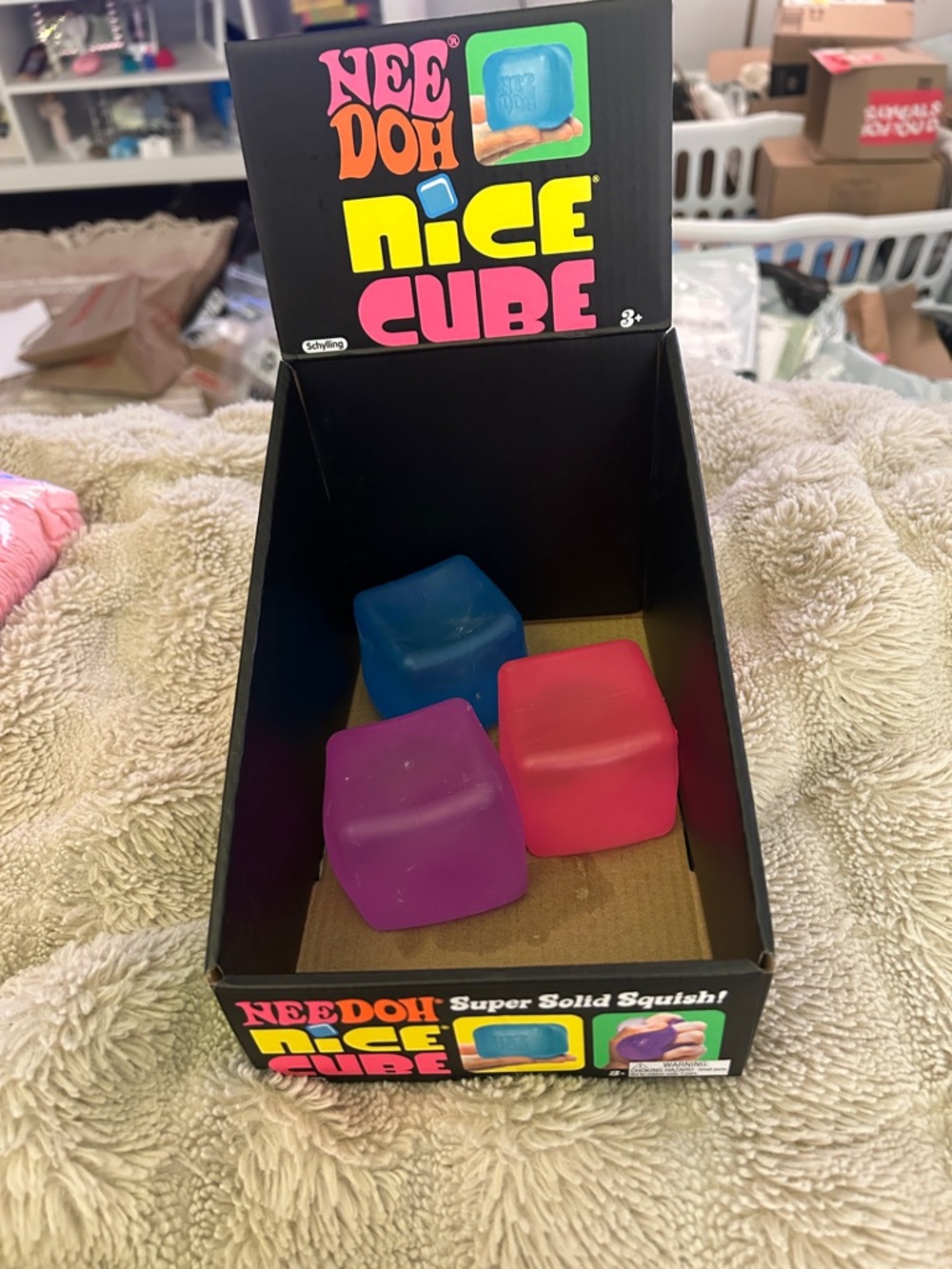 Nice Cube Kids Squishy Toy - Blue, Purple, Pink, Blue